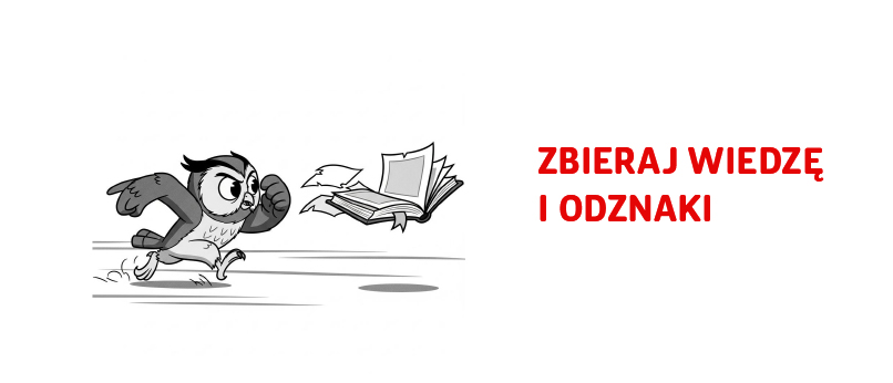 Rysunek z biegnącą sową i tytułem akcji.