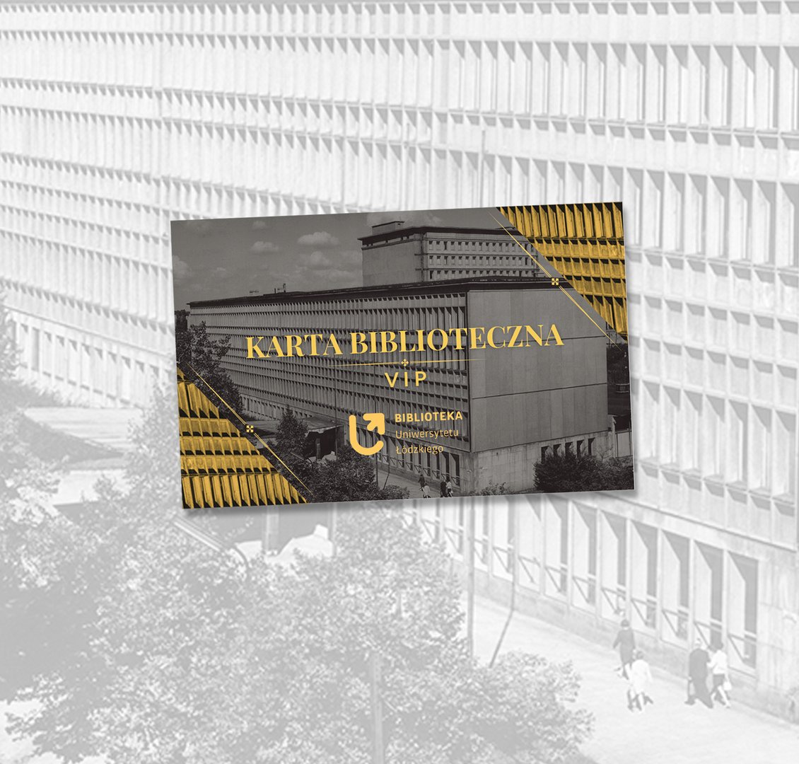 Złoto-szara karta, na niej widoczny budynek Biblioteki UŁ