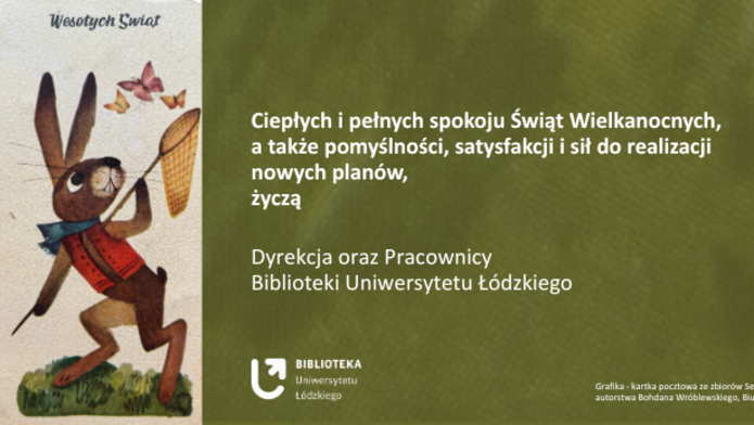 Kartka z życzeniami, rysunek zająca z siatką na motyle